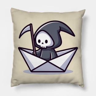 Cute grim reaper on Paper boat Pillow