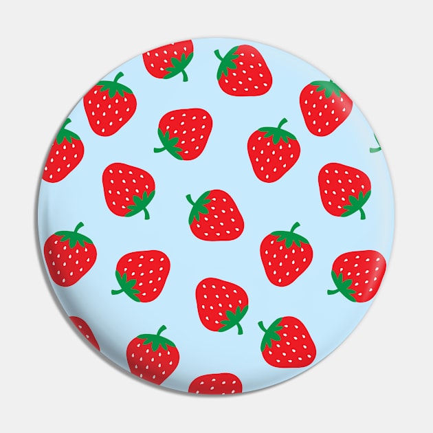 Cute Strawberry Pattern on Blue Background Pin by Ayoub14