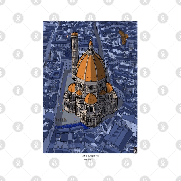 San Lorenzo Florence Italy Whimsical Illustration by Wall-Art-Sketch
