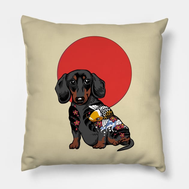 Yakuza Dachshund Pillow by huebucket