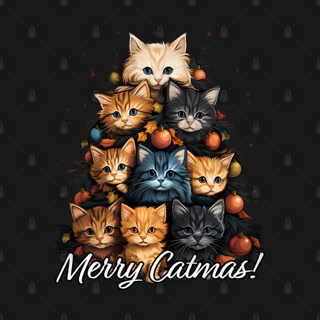 Merry Catmas! Cute Kitten Christmas Tree, Cat Xmas by NearlyNow