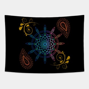 Black dreamcatcher and paisley motif pattern mandala design illustrations Tapestry