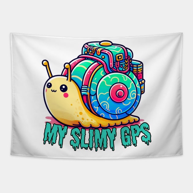 Hiking snail Tapestry by Japanese Fever