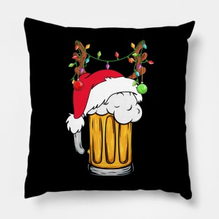 Beer Reindeer Santa Hat Funny Beer Lover Christmas Pillow