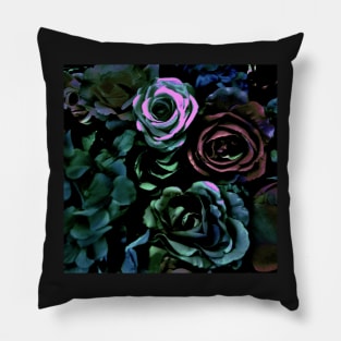 DARK ROSES HYDRANGEAS PINK GREEN PURPLE FLORAL ART DECO POSTER PRINT Pillow