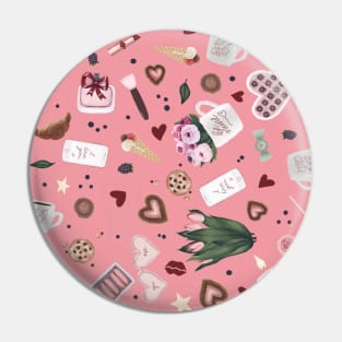 Pink Pastel Valentine Pattern Pin