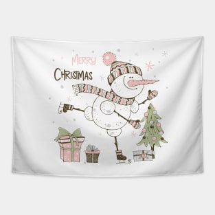 Merry Christmas And Happy New Year Snowman Christmas Tree Perfect Gift for Christmas Day Tapestry