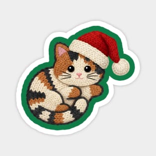 Cozy Faux Yarn Christmas Cat with Santa Hat Magnet