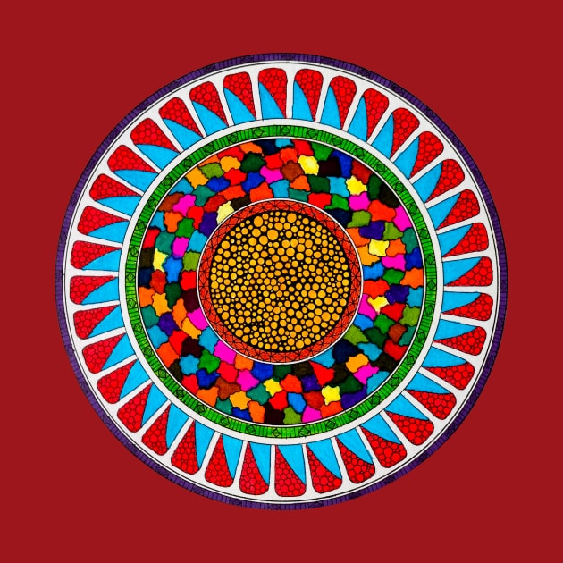 Handmade multicolored mandala pattern art by Mitadoodleart