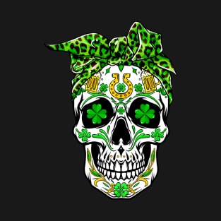 Sugar Skull St Patricks Day Of The Dead Women Men Leprechaun T-Shirt