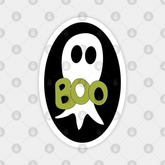 Cute Halloween ghost cartoon with BOO text Magnet by Angel Dawn Design