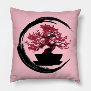 moyogi cherry blossom bonsai - Sumi inspired enso circle bonsai tree Pillow