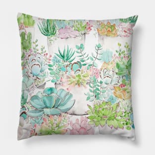 botanical succulent and cactus garden watercolor Pillow
