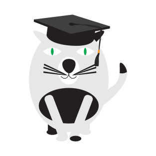 Black White Cat with Graduation Hat T-Shirt