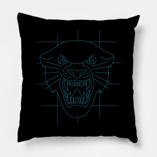 Panther head face drawing in blue Pillow