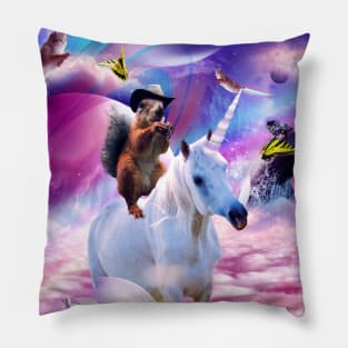 Cowboy Squirrel Riding Unicorn Pillow