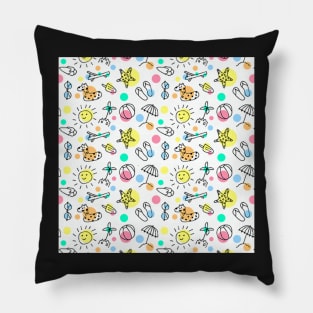 Summer Vacation Prints on White Background Happy Inspirational Design Cute Vacation Beach Wear & Gifts Pillow