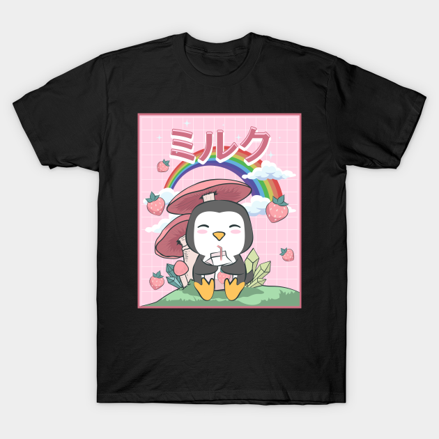 Discover Cottagecore Aesthetic Cute Penguin Strawberry Milk - Cottagecore - T-Shirt