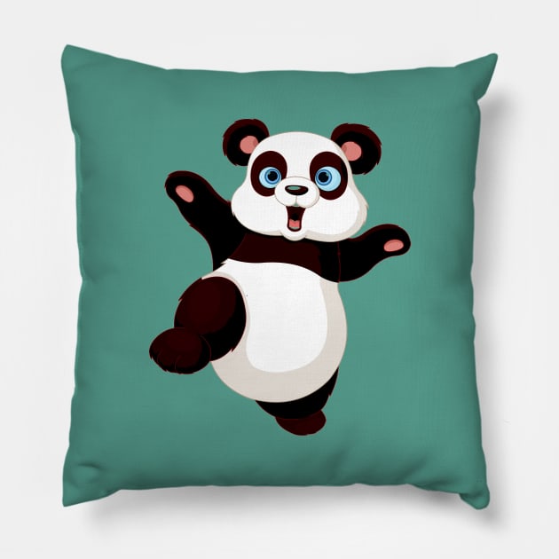 High Kicking Panda bear cartoon Pillow by pickledpossums