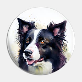 Watercolor Border Collie Portrait Pin