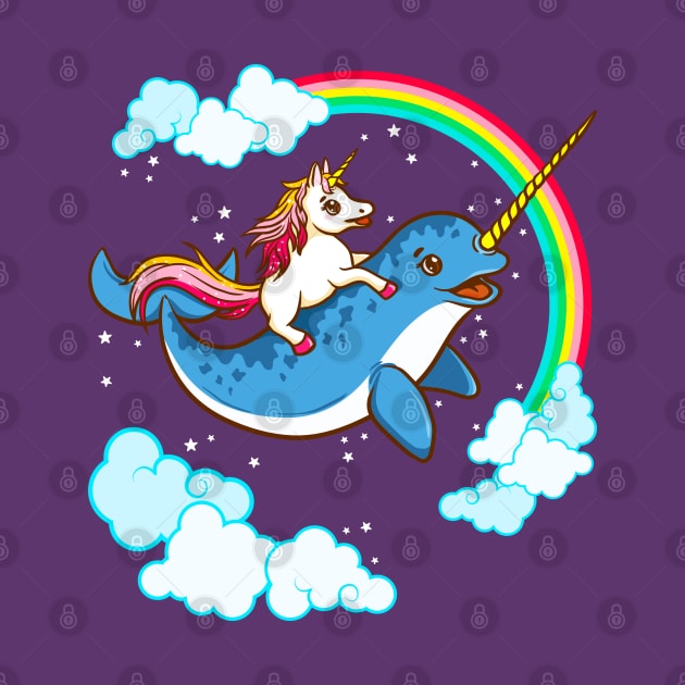 Unicorn Riding Narwhal Cute Magical by E