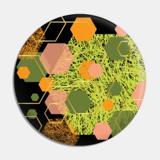 Green, orange, lemon, dusty pink, olive and gold geometrical hexagons Pin