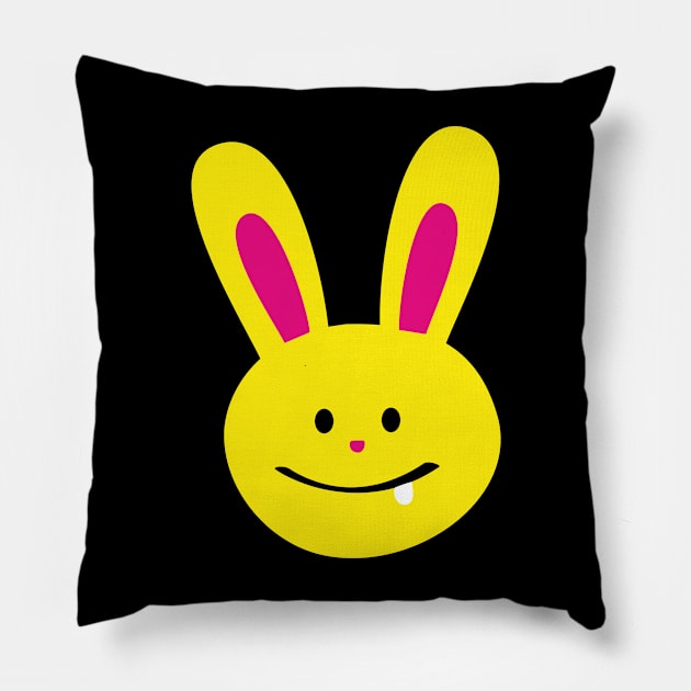 One Tooth Rabbit Emoji Slightly Smiling Bunny Face Pillow by HappyGiftArt