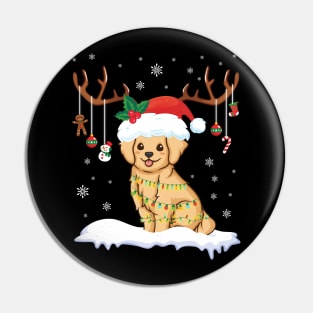 Golden Retriever Reindeer Santa Noel Costume Dancing On Snow Pin