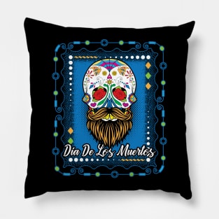 Day Of The Dead Sugar Skull Beard Blue Pillow