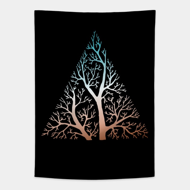 Stylized tree branches in triangle frame - teal, white, and orange gradient Tapestry by AtlasMirabilis