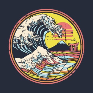 Great Retro Circle Wave Kanagawa T-Shirt