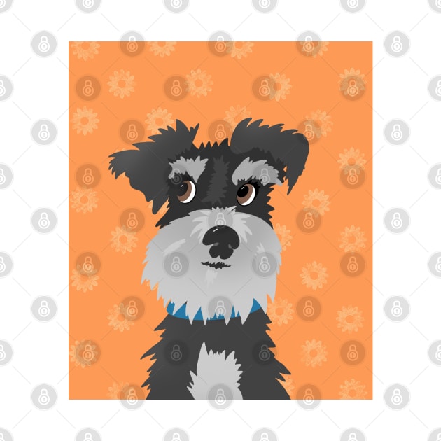 Salt and Pepper Miniature Schnauzer Dog with Orange Daisies by NattyDesigns