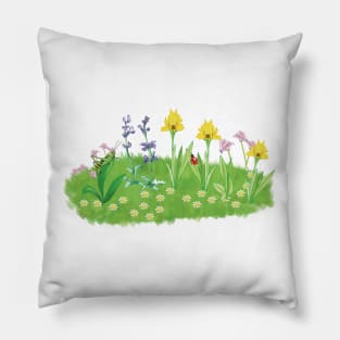 bright flowers in botanical style on the theme of ecology Pillow