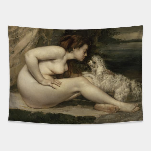 Nude Woman with a Dog by Gustave Courbet Tapestry by Classic Art Stall