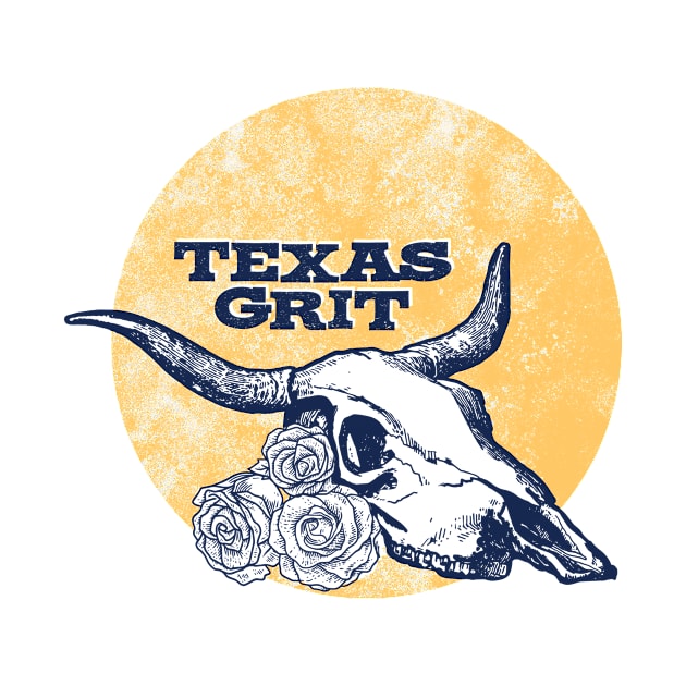 Texas Grit Bull Cow Skull with Roses by bigraydesigns