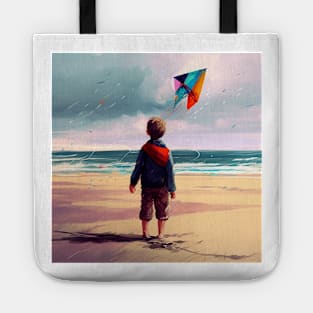 A Little Kid with his Kite on the Beach Tote