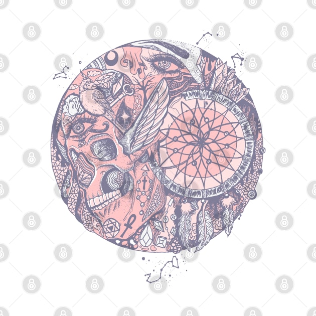 NPink Skull and Dreamcatcher Circle by kenallouis