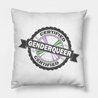 Certified Genderqueer Pride Seal of Approval with Pride Flag Background Pillow