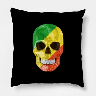 Republic Of The Congo Flag Skull - Gift for Congon With Roots From Republic Of The Congo Pillow