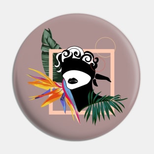 Abstract Woman with Tropical Flowers Pin