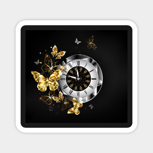 Antique Clock with Golden Butterflies Magnet by Blackmoon9