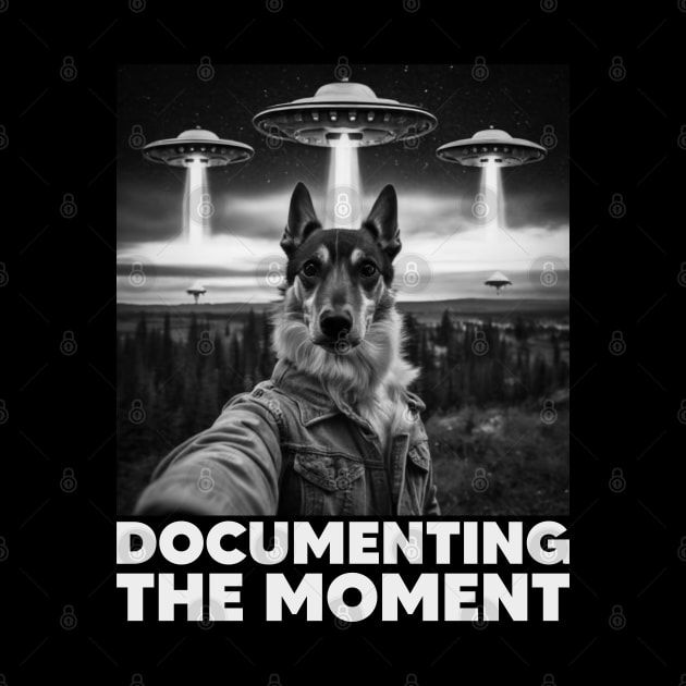 Selfie of Dog And Aliens UFO, Documenting The Moment, Funny Dog by Megadorim