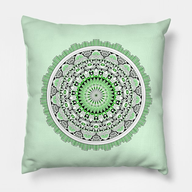 Mandala Green 1 Pillow by The Knotty Works