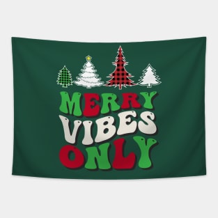 Merry Vibes Only Groovy Christmas Trees Tapestry