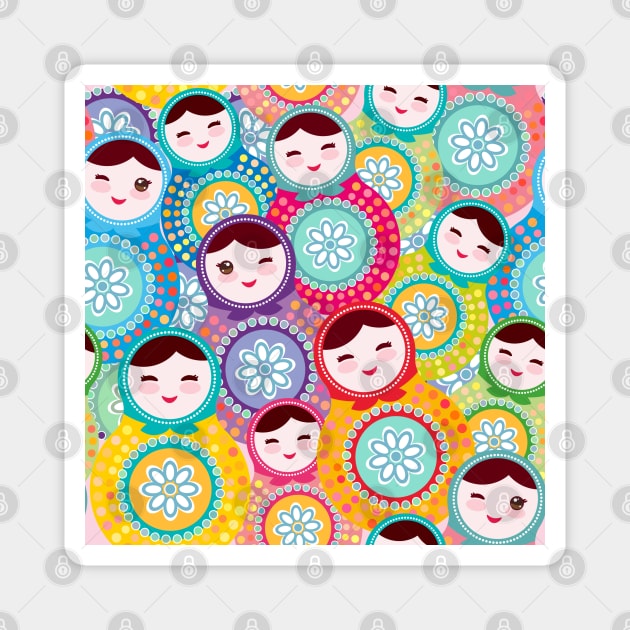 Russian dolls matryoshka seamless pattern Magnet by EkaterinaP