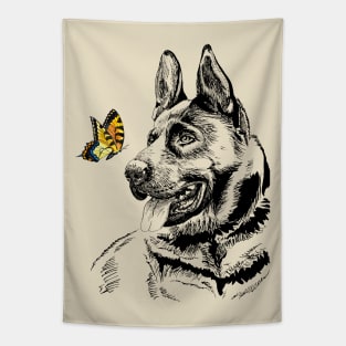 german Shepherd and butterfly Tapestry