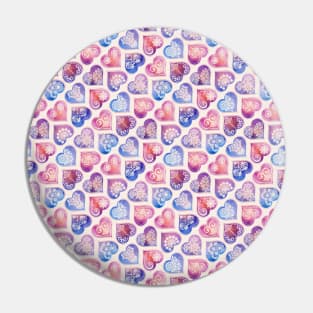 Pink and Blue Hearts Boho Bohemian Pattern Pin