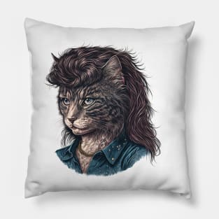 Tabby Cat With Mullet Pillow