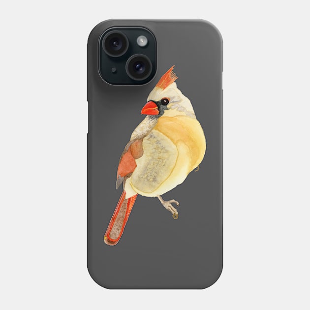 FEMALE CARDINAL - Yellow, Red, & Orange Watercolor Design Phone Case by VegShop