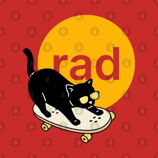 Funny Rad Black Cat on a Skateboard - Funny Gift for Skaters and 90s kids by Flourescent Flamingo